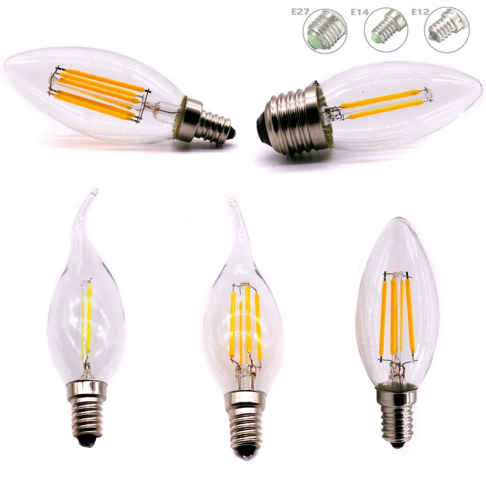 Удара E12 E14 E27 светодиодный свечки C35 свет 2 W/4 W/6 W теплый/холодный белый Ретро лампа накаливания лампы 110 V/220 V для люстры Удара E12 E14 E27 светодиодный свечки C35 свет 2 W/4 W/6 W теплый/холодный белый Ретро лампа накаливания лампы 110 V/220 V для люстры