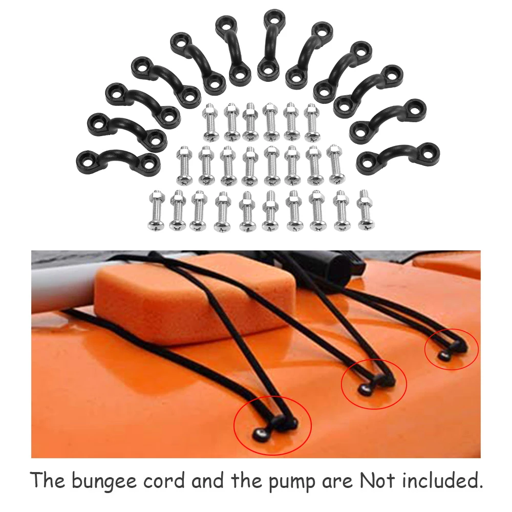 

12 Nylon Bungee Deck Loops Tie Down Pad Eyes 24 Stainless Screws with Lock Nuts Bungee Kit for for Kayaks Canoes Boats