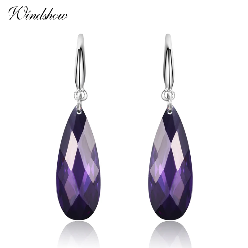 Серьги подвески женские из серебра 925 пробы с фиолетовым фианитом|earrings for|hook