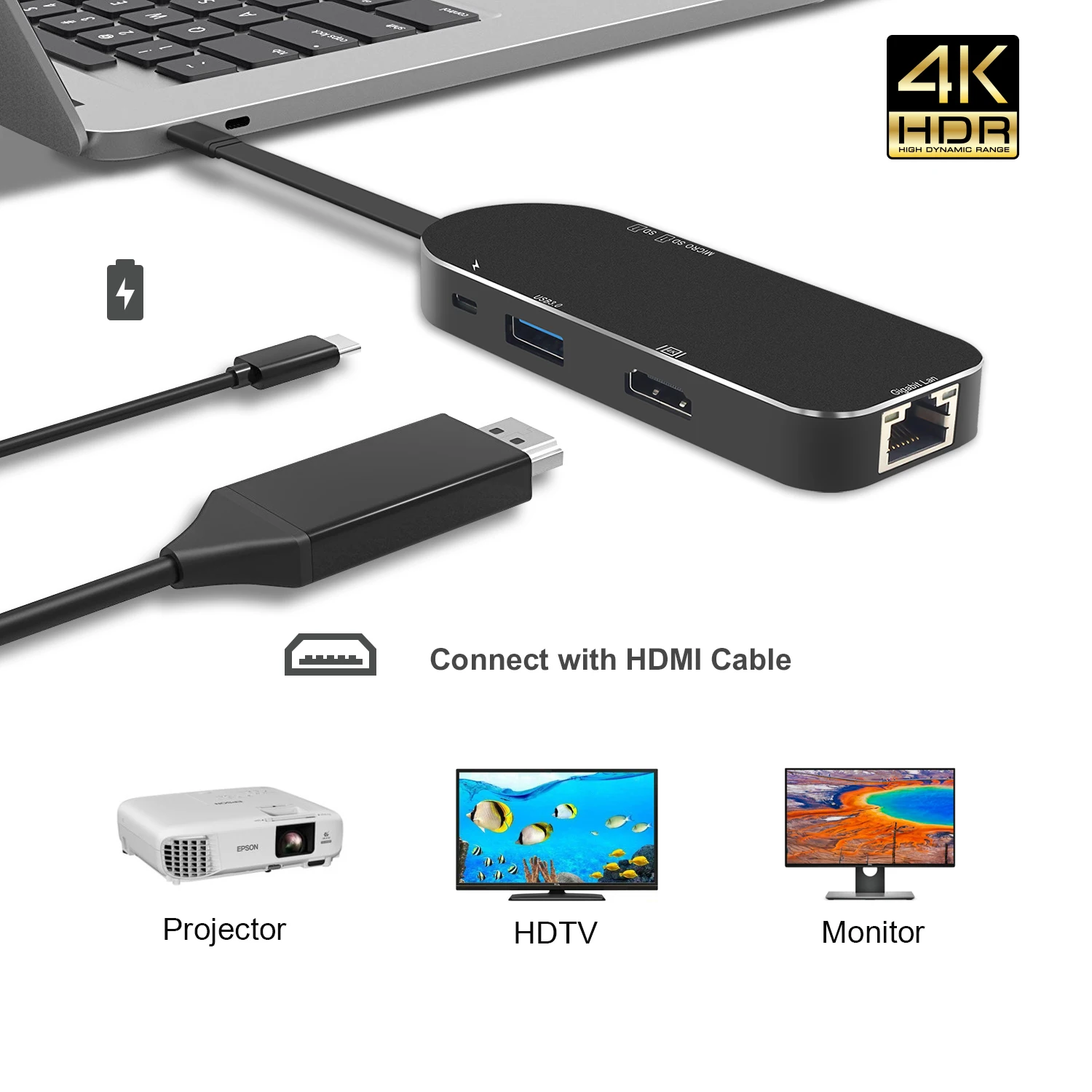 USB C концентратор HDMI USB-C Ethernet адаптер для Macbook Pro Thunderbolt 3, type C концентратор гигабитная Lan 4k кард-ридер+ type-C питания