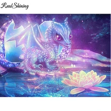 

REALSHINING Diamond Embroidery Dragon Lotus 3d Diamond Painting Cross Stitch Picture Of Rhinestones Full Square Mosaic FS1175