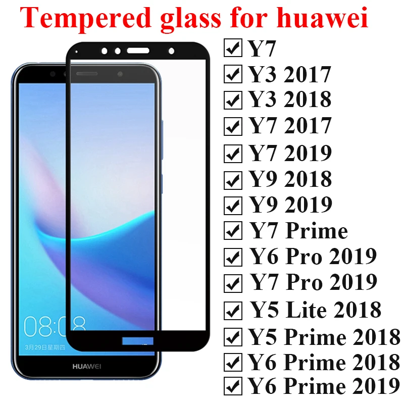 Защитное стекло для huawei Y6 Prime Y 3 5 6 7 9 Lite Pro Y3 Y5 Y7 Y9 Armor Verre защитный экран 9H