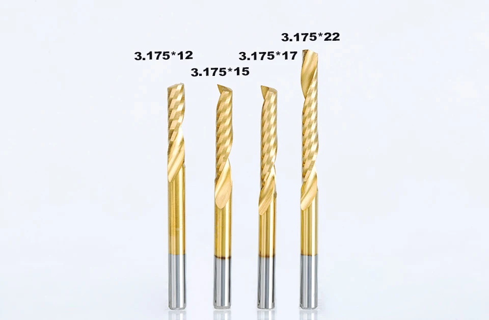 HUHAO 1 шт хвостовик 3,175 мм Оловянное покрытие Одиночная флейта спиральная фреза Фрезы ЧПУ Концевая фреза Карбид фрезы ЧПУ Биты