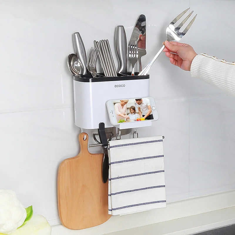 

Waterproof Wall Mounted Avoid Drilling Hole Fork Knife Cutting Board Kitchen Storage Rack Tableware Storage Container