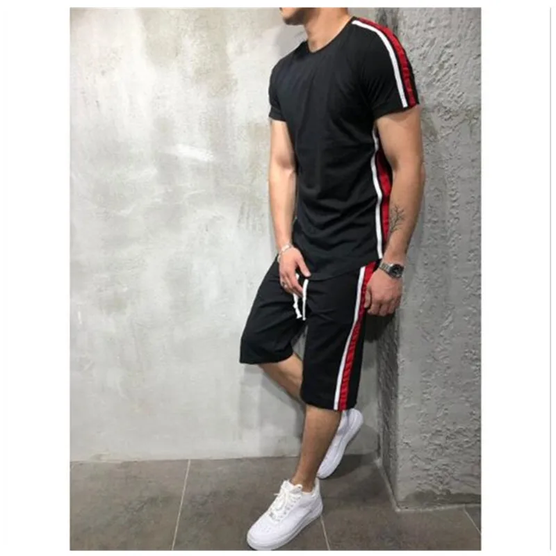 

2019 new hot style stripe patchwork hip-hop muscle suit for men in Europe and the us New men's casual suit
