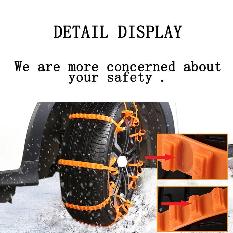 10PCS/Set Winter Anti-skid Snow Tire Chains Wheel Tyre 145-295mm Thickened Roadway Safety for Universal Car Saloon SUV Offroad