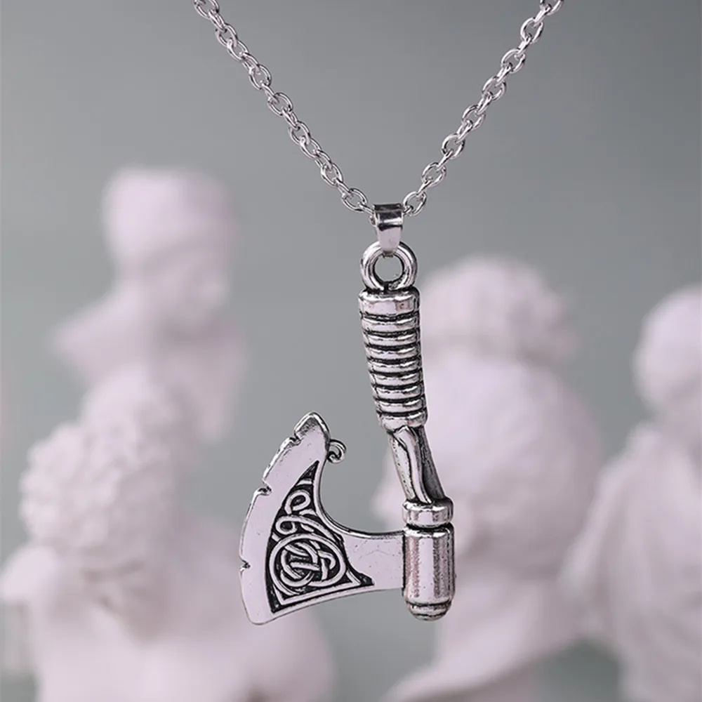 Skyrim Silver Plated Slavic Perun Axe Charm Necklace 3D THOR'S HAMMER Pendant Necklace Viking