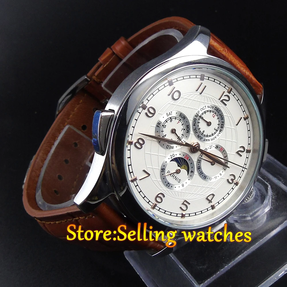 

Parnis 44mm Gold hands Moon Phase Multifunction Automatic movement men's watch
