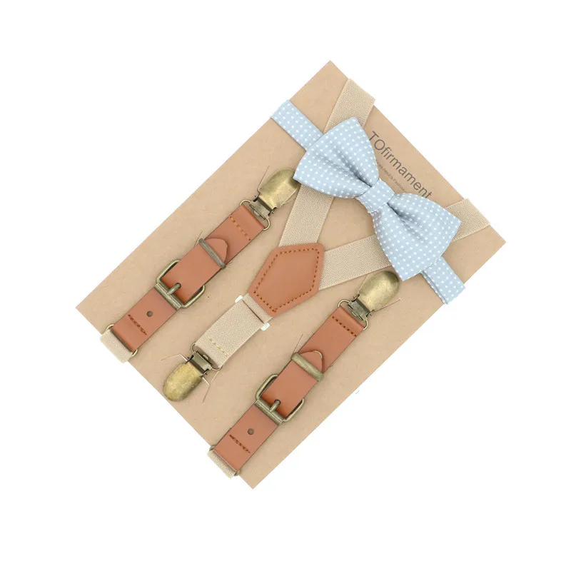 

3 Clips Newborn Kids Sizes Suspenders Bow Tie Set Solid Wedding Accessory Ring Bearer Outfit Toddler Boy Girl