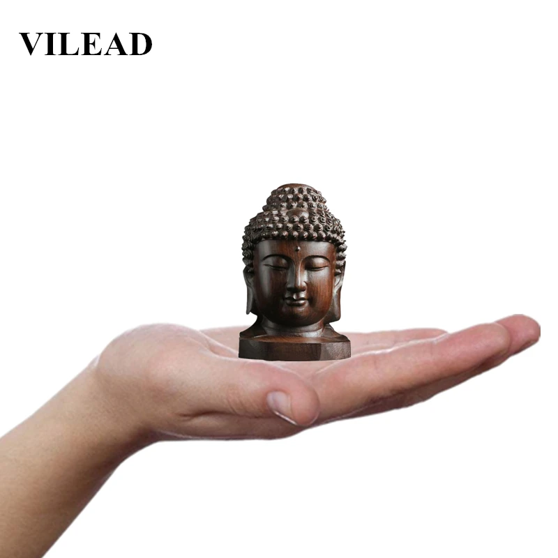 

VILEAD 2.36'' Wood Sakyamuni Statue 6cm Wooden Buddha Statue Creative Tathagata Figurines Mahogany India Buddha Head Crafts