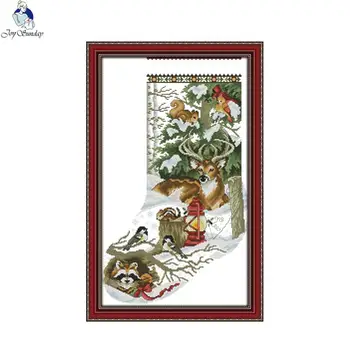 

Joy sunday Winter jungle Christmas stockings Counted DMC 14CT 11CT Printed on Canvas Cross Stitch kits Needlework Embroidery