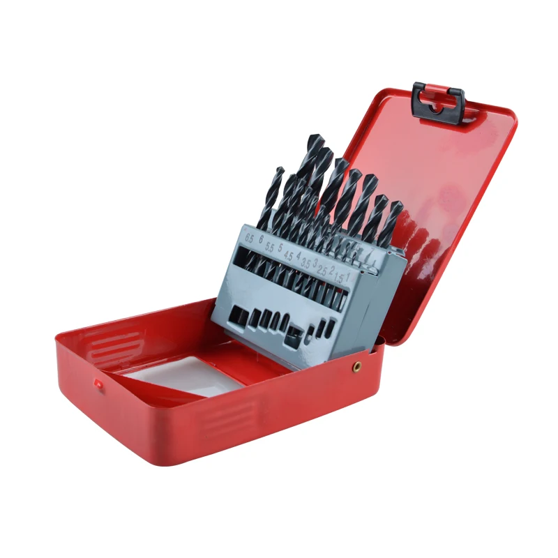 

19pcs/set Drill Bit Set High Speed Steel HSS Round Shank Black Oxide 1-10mm Tungsten Carbide Twist Drill Bits with Metal Case
