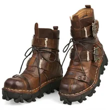  Men's Genuine Leather Skull Gothic Punk Rocker Boots Motorcycle Boots 