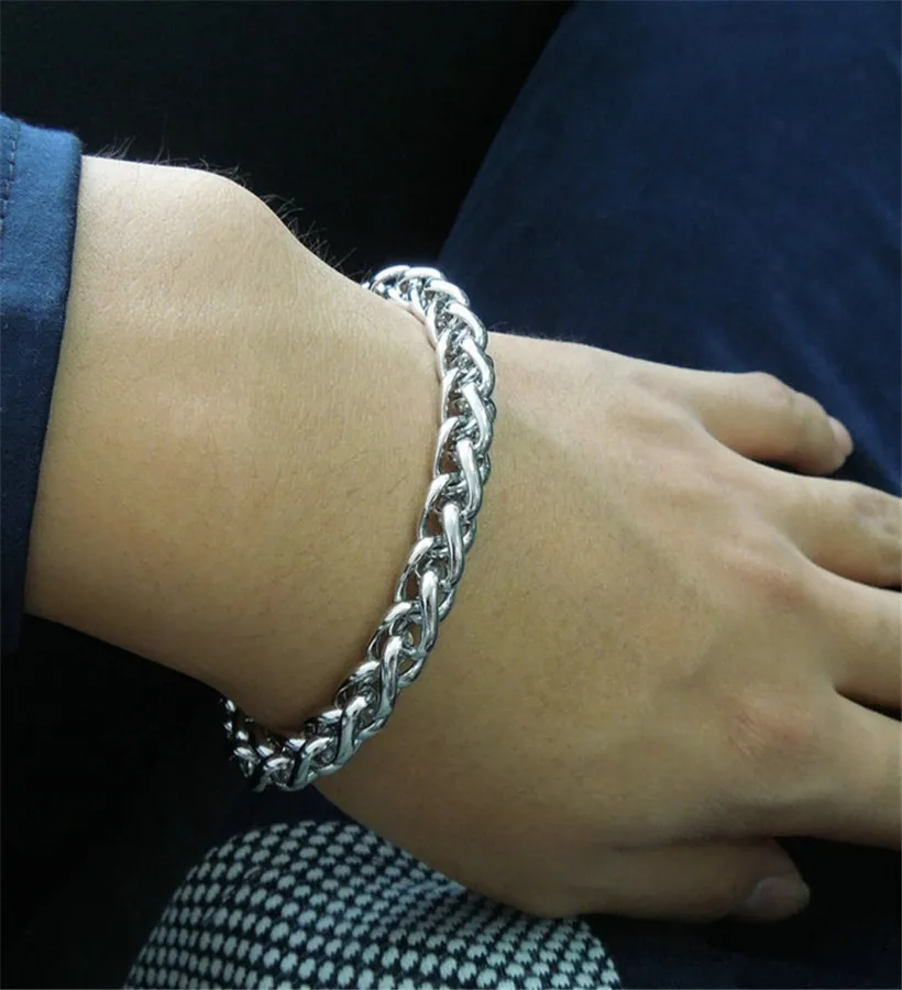 

New Fashion 5mm Width Silver Titanium Basket Hand Chain Stainless Steel Men Jewelry Bracelets & Bangles Charm Bracelet Homme