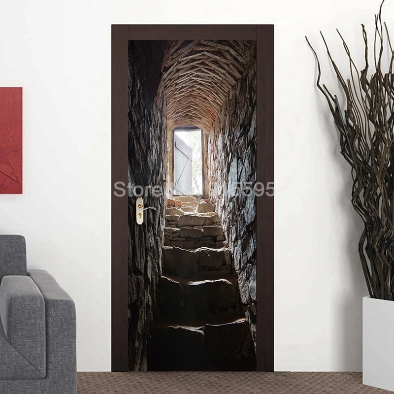 3D стереоскопическая каменная лестница дверь наклейка s Настенные обои домашний декор Европейский Креативный DIY самоклеющаяся ПВХ Настенная Наклейка