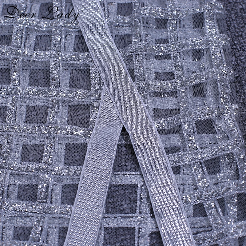 Deer Lady Autumn 2 Piece Bandage Set 2018 kim kardashian Bodycon Mesh Sheer Dress Women Glitter Dress Party White Sexy Crop Top