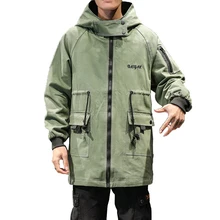 Корейский мужской Тренч, длинное уличное пальто с капюшоном, мужской Тренч, Ретро стиль, однобортный армейский зеленый Abrigo Hombre Palto Man