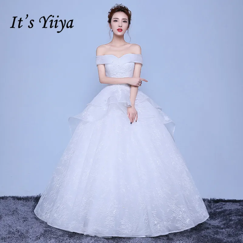 Free Shipping Tulle Boat Neck Romantic font b Wedding b font Dresses 2017 White font b