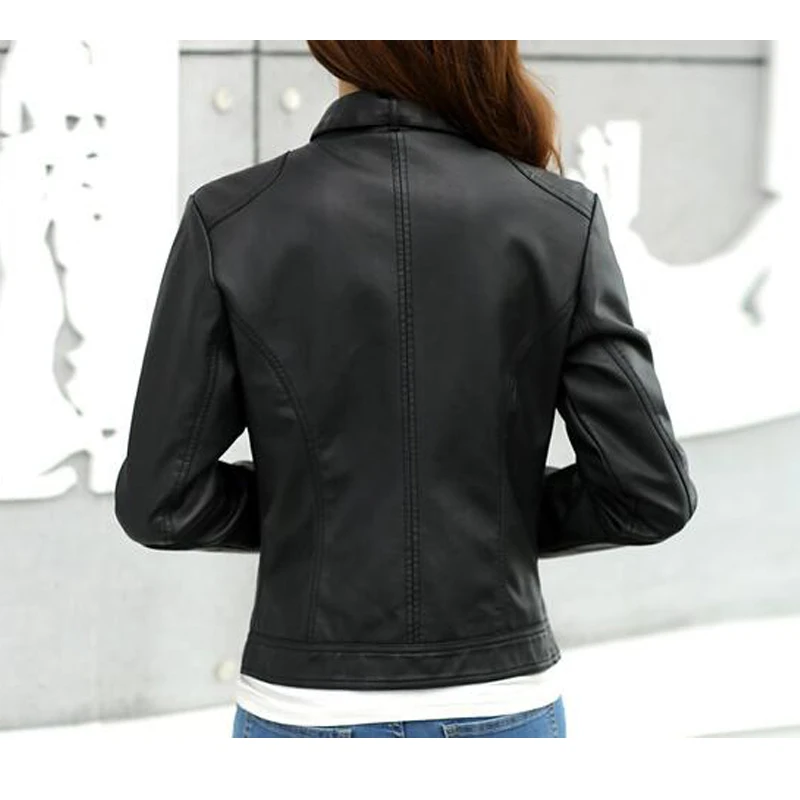 Womans PU Leather Jacket Woman Washed PU Leather Motorcycle Slim Female Short Paragraph Jackets Large Size 3XL Coat