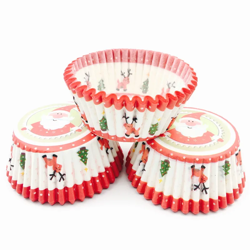 100 шт./лот, Рождественский Санта-Клаус, формы для выпечки кексов, бумажный лоток для кексов, формы для украшения торта, инструменты