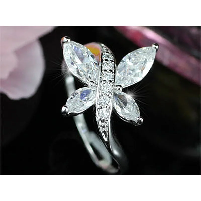 

Peacock Star Clear White, Multi-color Butterfly Sparkling Ring use Austrian Crystal - CSR127