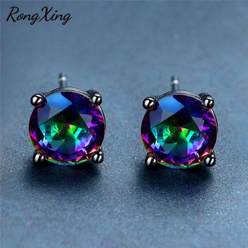 Женские серьги гвоздики RongXing Mystic с радужным кубическим цирконием модные