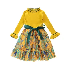 Spring Autumn baby girl dress girl kids dresses for girls sweater dress for toddler girls Print knitt Princess Dress 3-11years toddler baby girl dress autumn flowers dresses for girls children knit vest girl long sleeve fall dress kids knitted sweater 2pc