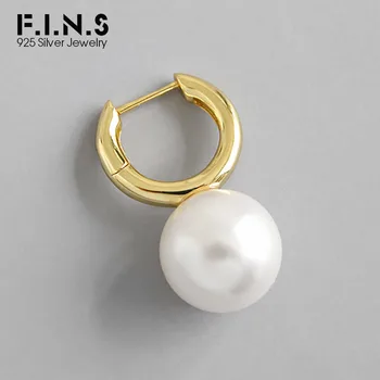 

F.I.N.S 1PC 925 Sterling Silver Earrings for Women Big Pearl Single Earring Gold Round Drop Korean Earings Fine Jewelry