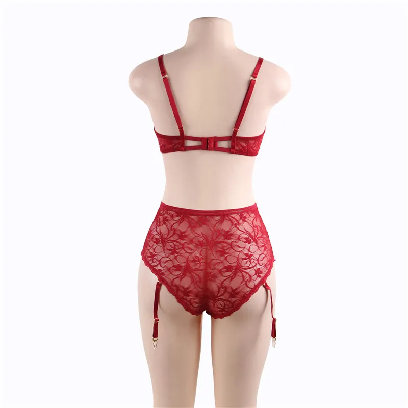 Open Bra Lace Sexy Lingerie Set Black Red Transparent Woman Sexy Set Erotic Bra+Garterbelt+High Waist Panty Sexy Costumes R80646 6 Open Bra Lace Sexy Lingerie Set Black Red Transparent Woman Sexy Set Erotic Bra+Garterbelt+High Waist Panty Sexy Costumes R80646 6