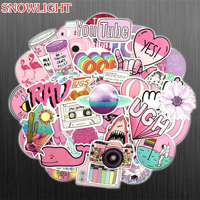 53Pcs/set Pink INS Style Graffiti Girl Sticker For Laptop Luggage Skateboard Phone Motorcycle Refrigerator Stationery Stickers