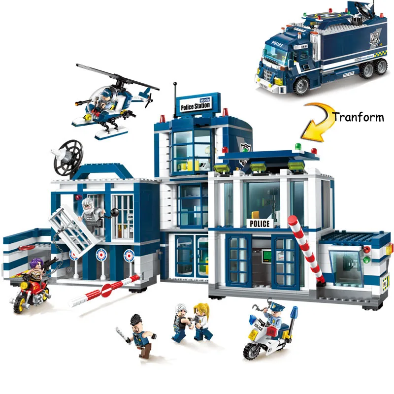 

951pcs City Police 60141 Mobile Police Station Building Blocks Brick SWAT City Truck Car Ship Helicopter Legoness Model Toy Gift