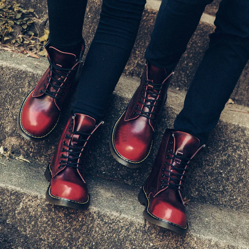 GRAM EPOS Male Autumn Spring Cowhide Split Leather red blue winter Boots Men High Top Martin Motorcycle botas Lover snow Boots
