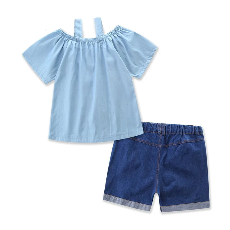 Big Cow Girls Clothing Sets New Summer Casual Style Sling T-Shirts+Jeans 2PcsSets Girls Clothes Suits Girls Boutique Outfits (5)