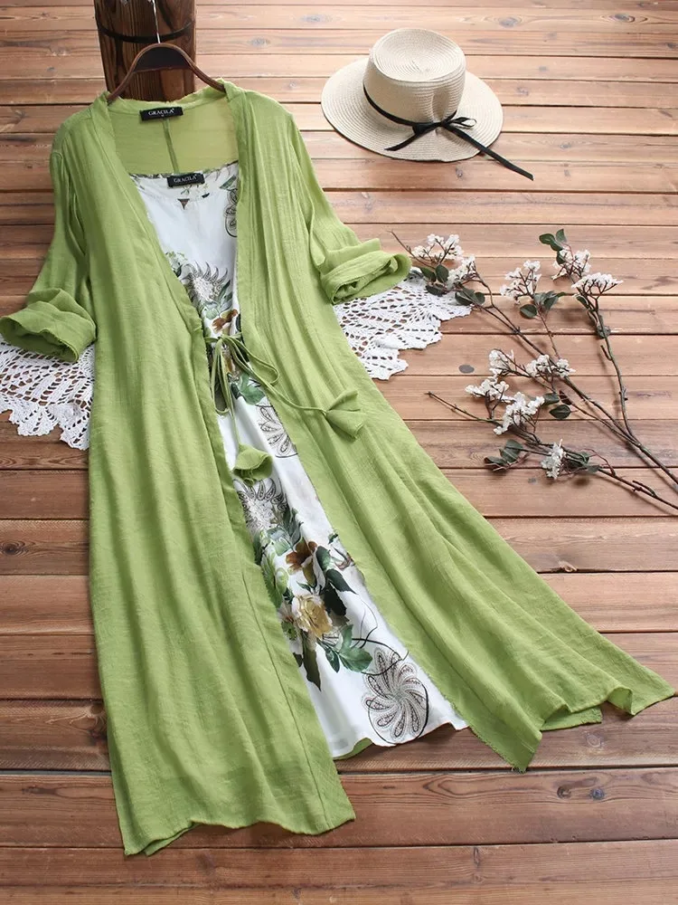 

M-3XL 2 pieces sets women plus size clothing floral bohemian dress sets Cardigan coat 2 pieces outfits summer sets big size