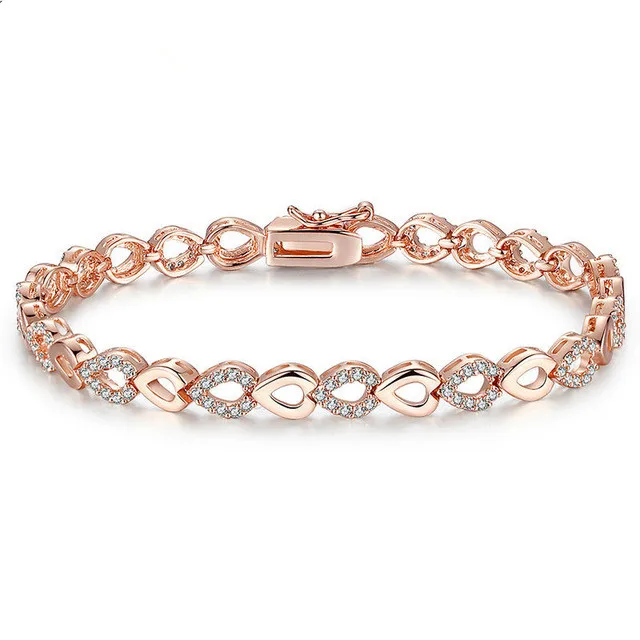 Exquisite Rose Gold Color Heart Chain Link Bracelet for Women Shining