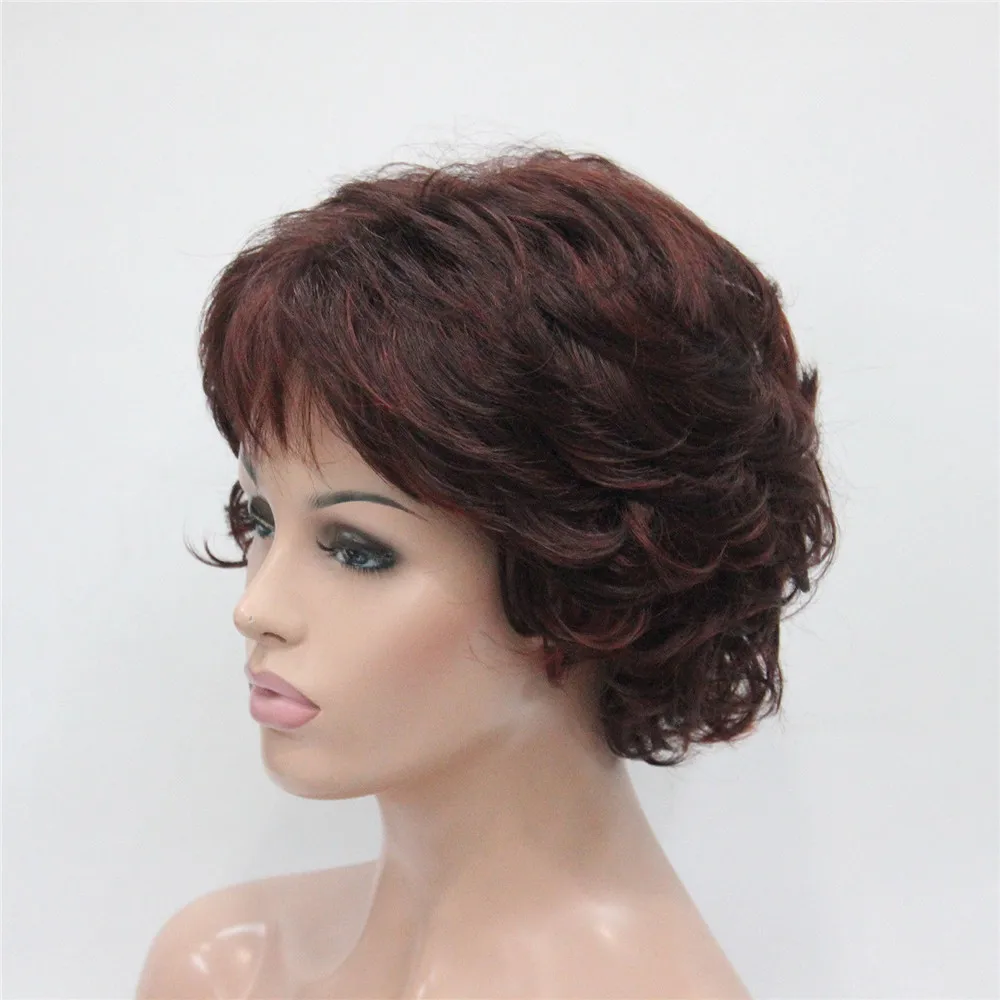 E-7125 #33H350 New Wavy Curly Auburn Mix Red Short Synthetic Hair Full Women's daily Party Wig (4)