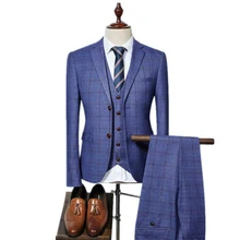 Одежда для жениха однобортный клетчатый повседневный костюм для мужчин, мужские деловые костюмы плюс-размер s-3XL мужские костюмы