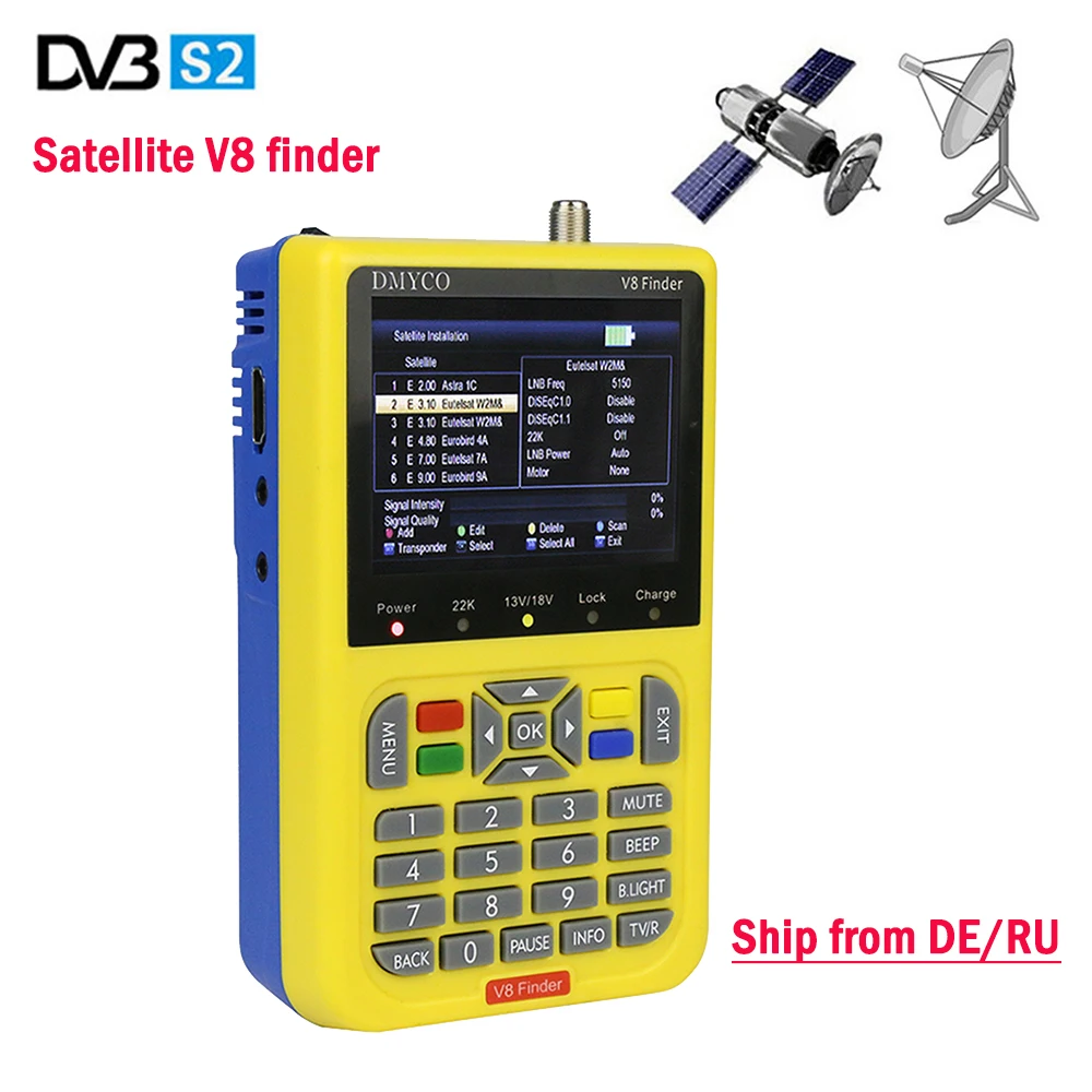 

V8 Finder DVB-S2 High Definition Satellite Finder MPEG-4 DVB S2 Satellite Meter Satfinder Full 1080P Ship from Germany Russian