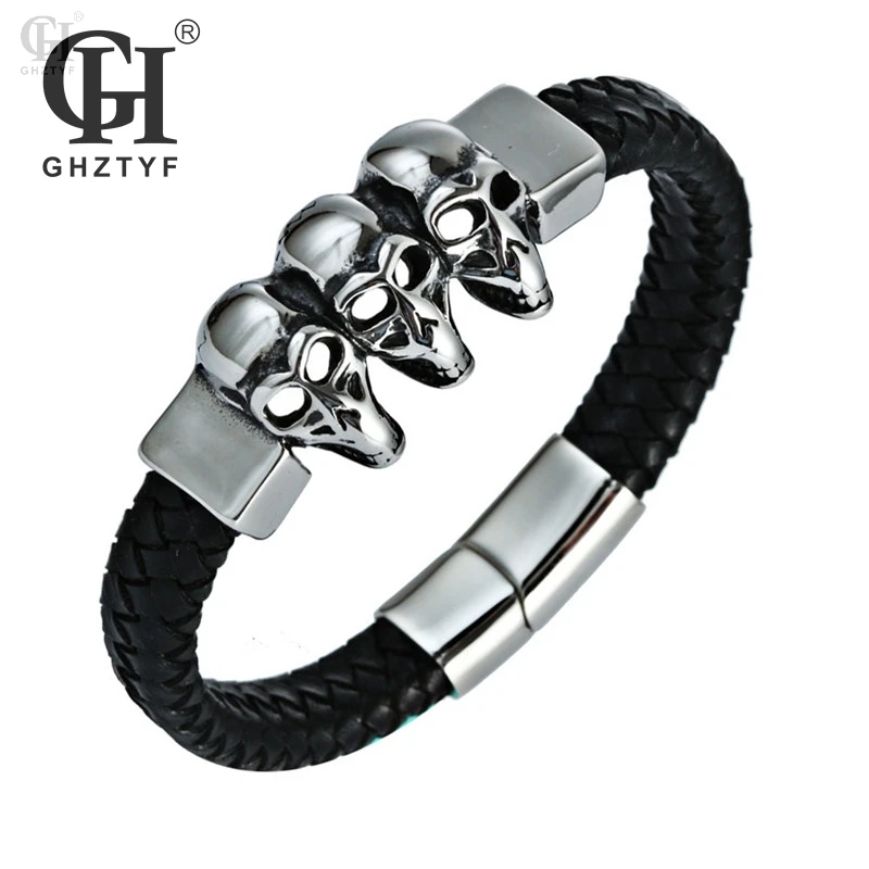 

Men's Titanium Steel 316 Stainless Genuine Leather Bracelet Fashion Cortical Woven Steel's Magnetic Buckle Bangle Jewellery Gift