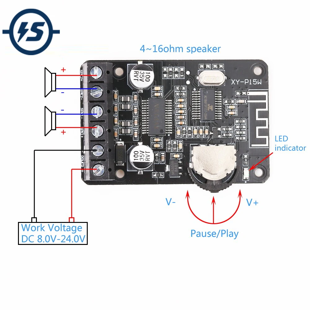 

Stereo Bluetooth Power Amplifier Dual-Channel Board 12V 24V 10W 15W 20W Bluetooth Receiver Module for DIY