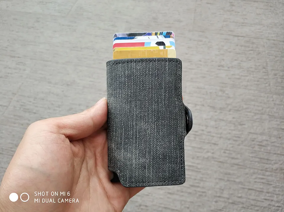 denim couro carteira caso cartão mini bolsa para homens