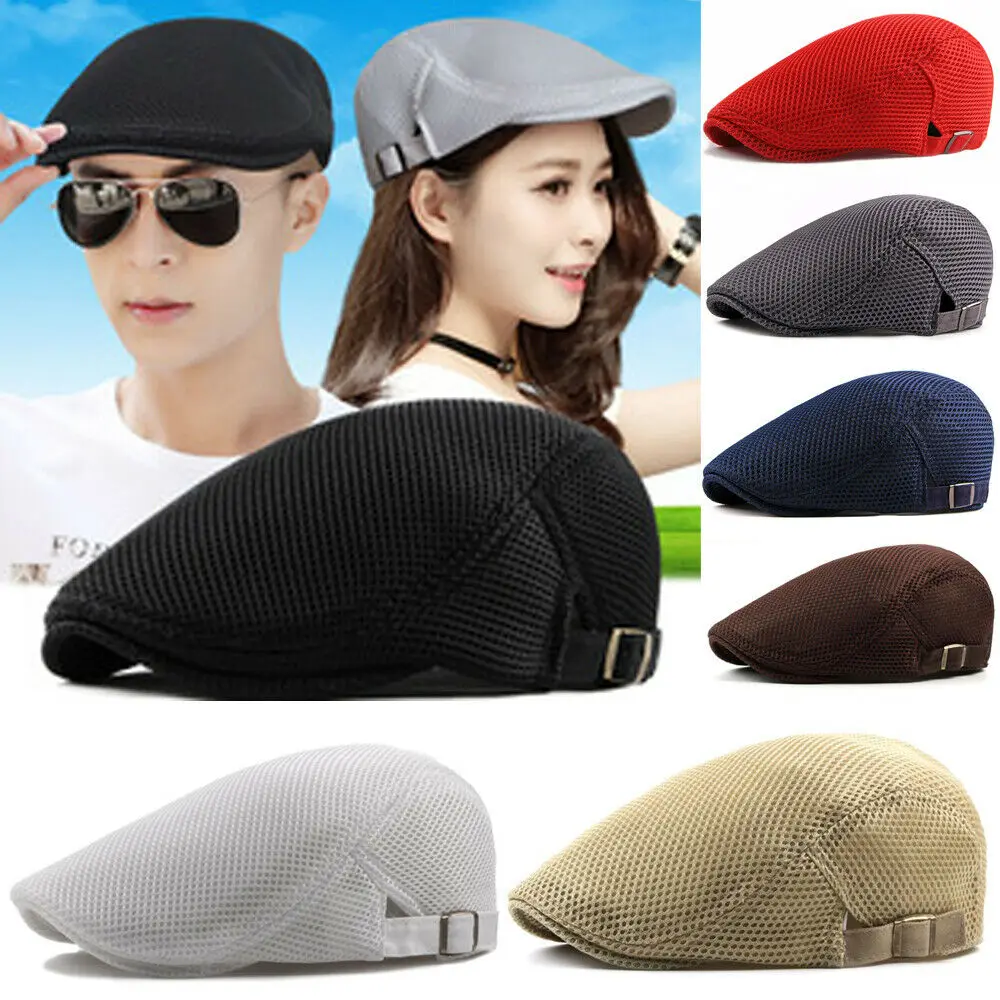 Fashion  Men Women Flat Cap Mesh Summer Golf Driving Sun Beret Cabbie hat Breathable French Style 7 colors
