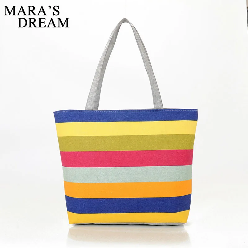 Mara's Dream, парусиновая сумка-шоппер, полосатые радужные принты, пляжные сумки, тоут для женщин, девушек, сумка на плечо, повседневная сумка для покупок