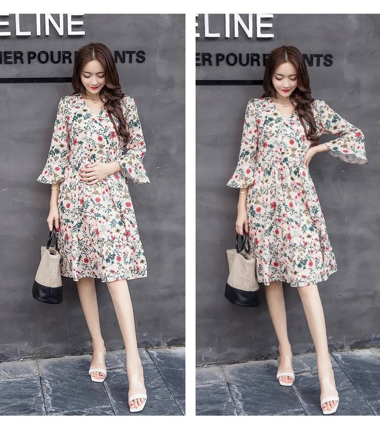 Summer 2018 Elegant Celebrity Pregnant Women loose Plus Size Short Sleeve Chiffon Casual V-neck Women Dresses (20)