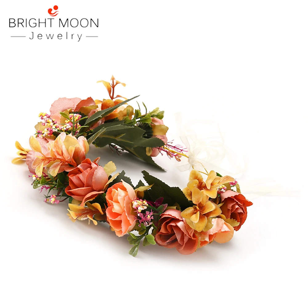 Яркая луна, Винтажные Украшения, бохо, желтые розы, плетеная гирлянда из ротанга, цветок невесты, корона для женщин, свадебные аксессуары для волос