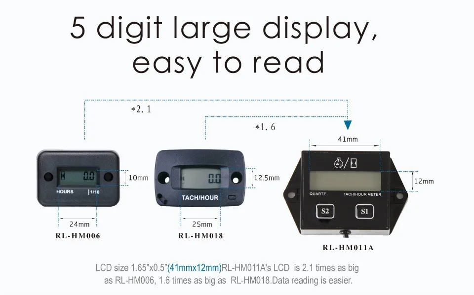 RL-HM011A цифровой сбрасываемый счетчик времени записи оборотов в минуту тахометр метр используется для газового двигателя Морские генераторы снегоходы велосипед ямы