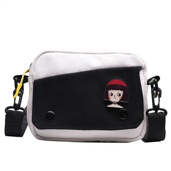 

Cross-body small bag 2019 new super fire simple canvas bundy bag versatile Japanese color contrast shoulder bag