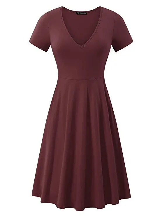 wine red Летние Рубашка с короткими рукавами Хлопковое платье женское одноцветное, из модала Открытое платье без рукавов с v-образным вырезом ТРАПЕЦИЕВИДНОЕ праздничное платье для девочек, vestidos de fiesta, большие размеры, офисное платье - Цвет: wine red