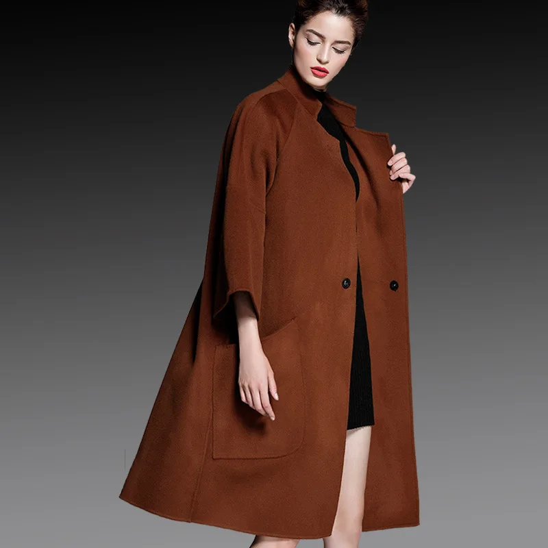 Automne L'europe Main unis Les États Gamme Hiver Manteau Marron Visage La army Haut Laine Et Green Double De À Femelle Long BrqBO4wa