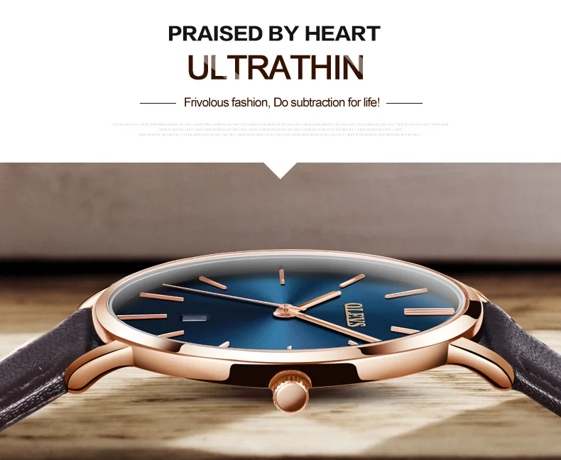 Для мужчин часы Элитный бренд OLEVS кварцевые пояса из натуральной кожи ремень минималистский ультратонкие наручные часы водонепрони